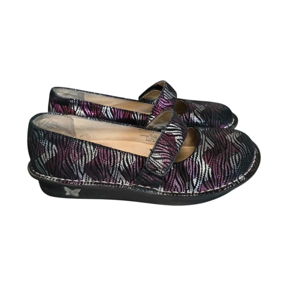 Alegria FEL 345 Mary Jane Shoes Womens US 8-8.5 Purple Silver Comfort EU 38